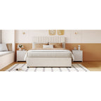 Full Size Upholstered Platform Bed with 2 Storage Drawers & Twin Trundle | Vertical Channel Tufted Headboard | 400 lbs | Solid MDF & Plywood | No Box Spring Needed | Beige/Gray