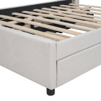 Full Size Upholstered Platform Bed with 2 Storage Drawers & Twin Trundle | Vertical Channel Tufted Headboard | 400 lbs | Solid MDF & Plywood | No Box Spring Needed | Beige/Gray