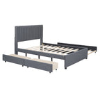 Full Size Upholstered Platform Bed with 2 Storage Drawers & Twin Trundle | Vertical Channel Tufted Headboard | 400 lbs | Solid MDF & Plywood | No Box Spring Needed | Beige/Gray