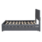 Full Size Upholstered Platform Bed with 2 Storage Drawers & Twin Trundle | Vertical Channel Tufted Headboard | 400 lbs | Solid MDF & Plywood | No Box Spring Needed | Beige/Gray