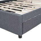 Full Size Upholstered Platform Bed with 2 Storage Drawers & Twin Trundle | Vertical Channel Tufted Headboard | 400 lbs | Solid MDF & Plywood | No Box Spring Needed | Beige/Gray