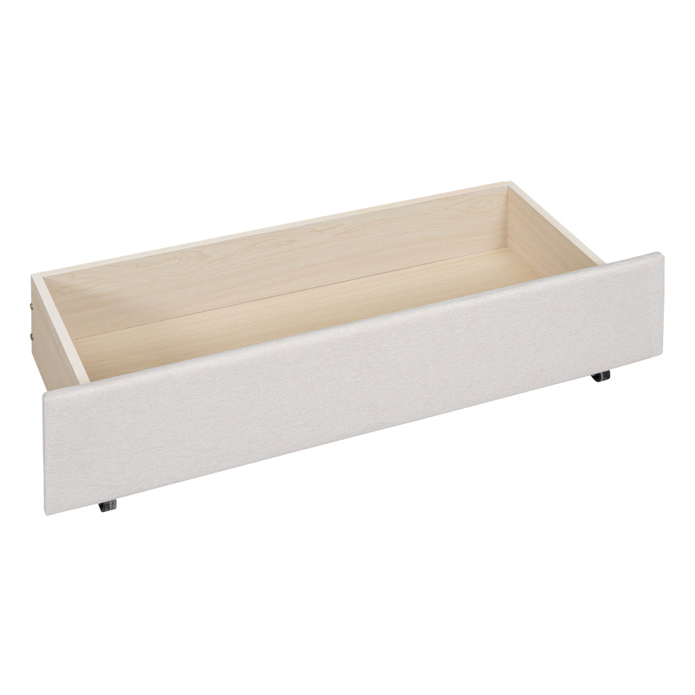 Full Size Upholstered Platform Bed with 2 Storage Drawers & Twin Trundle | Vertical Channel Tufted Headboard | 400 lbs | Solid MDF & Plywood | No Box Spring Needed | Beige/Gray