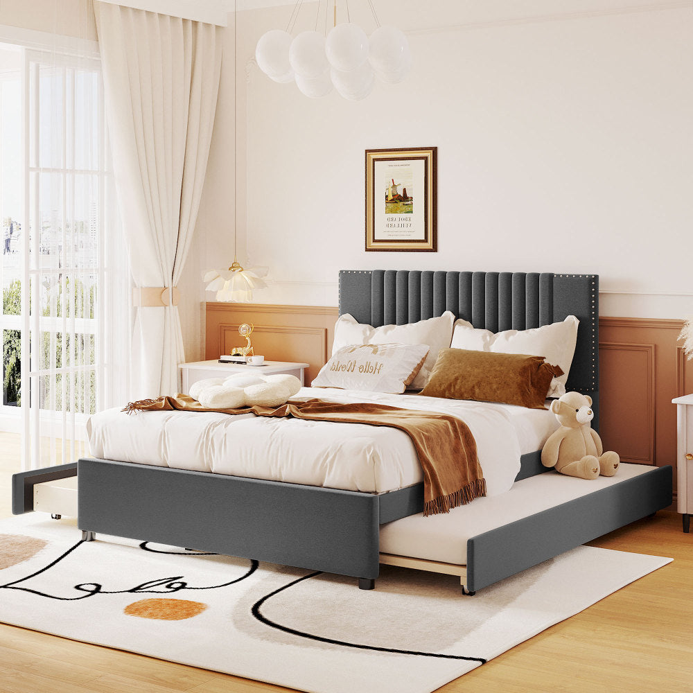 Upholstered Platform Bed with 2 Storage Drawers