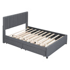 Full Size Upholstered Platform Bed with 2 Storage Drawers & Twin Trundle | Vertical Channel Tufted Headboard | 400 lbs | Solid MDF & Plywood | No Box Spring Needed | Beige/Gray