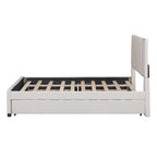 Full Size Upholstered Platform Bed with 2 Storage Drawers & Twin Trundle | Vertical Channel Tufted Headboard | 400 lbs | Solid MDF & Plywood | No Box Spring Needed | Beige/Gray
