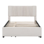 Full Size Upholstered Platform Bed with 2 Storage Drawers & Twin Trundle | Vertical Channel Tufted Headboard | 400 lbs | Solid MDF & Plywood | No Box Spring Needed | Beige/Gray