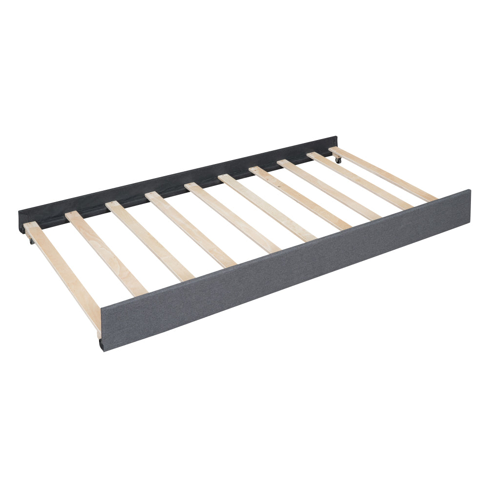 Full Size Upholstered Platform Bed with 2 Storage Drawers & Twin Trundle | Vertical Channel Tufted Headboard | 400 lbs | Solid MDF & Plywood | No Box Spring Needed | Beige/Gray
