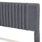 Full Size Upholstered Platform Bed with 2 Storage Drawers & Twin Trundle | Vertical Channel Tufted Headboard | 400 lbs | Solid MDF & Plywood | No Box Spring Needed | Beige/Gray