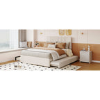 Full Size Upholstered Platform Bed with 2 Storage Drawers & Twin Trundle | Vertical Channel Tufted Headboard | 400 lbs | Solid MDF & Plywood | No Box Spring Needed | Beige/Gray