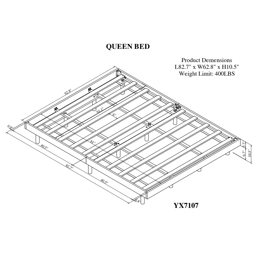 Queen Size Modern Floating Platform Bed | Particle Board Headboard Footboard & Side Rails | Rubberwood Legs | No Box Spring Needed | Easy Assembly | Gray / White Washed / Walnut