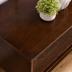 59 Inch Mid Century Modern Rattan TV Stand for 65