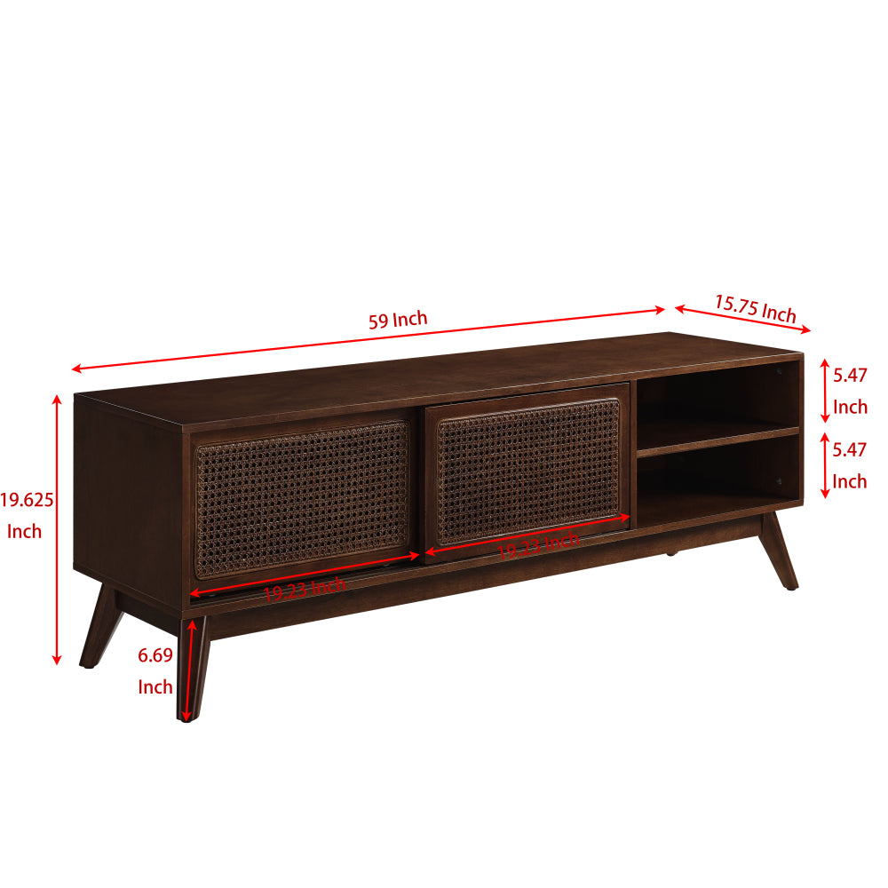 59 Inch Mid Century Modern Rattan TV Stand for 65
