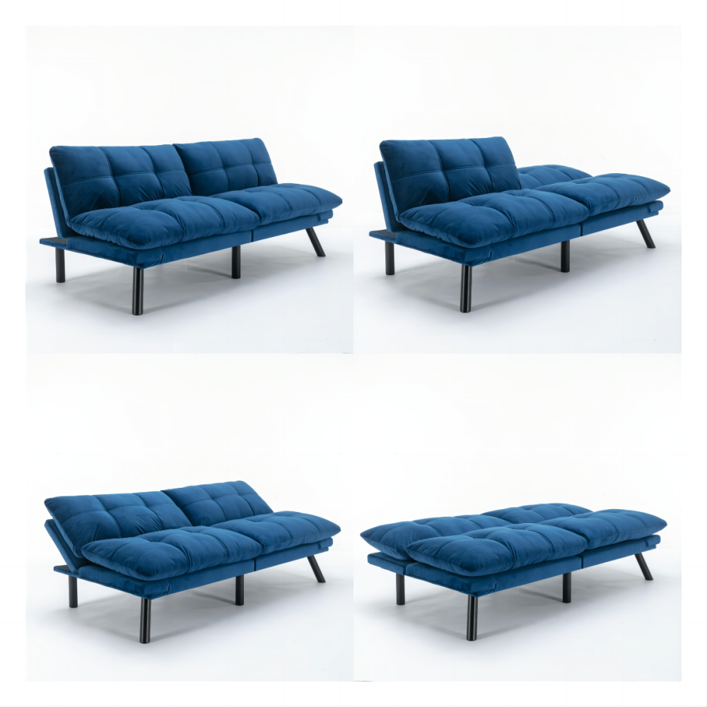 Convertible Sofa Bed 3-Seater | Adjustable Backrest & Armrests | 800 lbs Heavy Duty | Iron Legs | Compact Futon for Living Room Apartment | Navy Blue/Black/Emerald Green