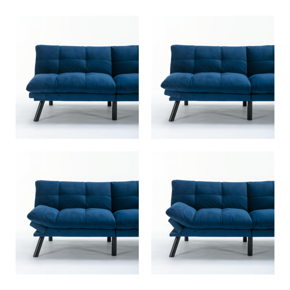 Convertible Sofa Bed 3-Seater | Adjustable Backrest & Armrests | 800 lbs Heavy Duty | Iron Legs | Compact Futon for Living Room Apartment | Navy Blue/Black/Emerald Green