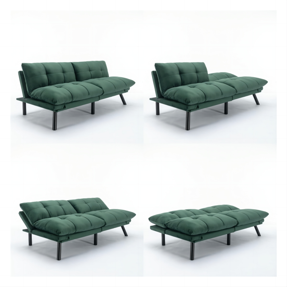 Convertible Sofa Bed 3-Seater | Adjustable Backrest & Armrests | 800 lbs Heavy Duty | Iron Legs | Compact Futon for Living Room Apartment | Navy Blue/Black/Emerald Green