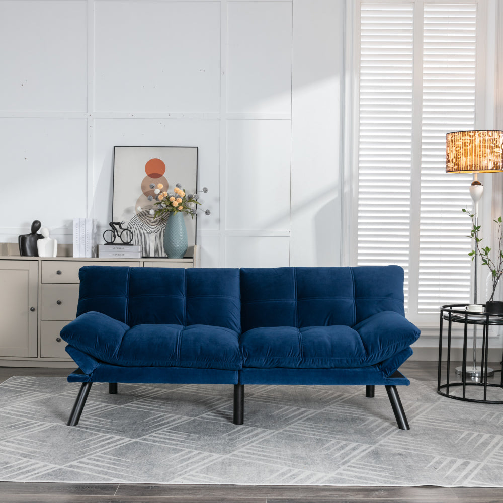 Convertible Sofa Bed 3-Seater | Adjustable Backrest & Armrests | 800 lbs Heavy Duty | Iron Legs | Compact Futon for Living Room Apartment | Navy Blue/Black/Emerald Green
