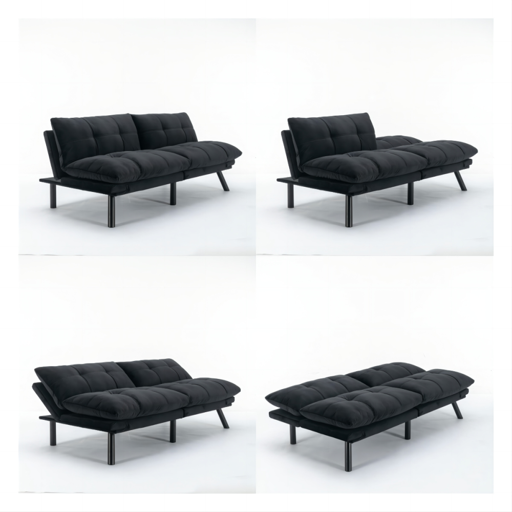 Convertible Sofa Bed 3-Seater | Adjustable Backrest & Armrests | 800 lbs Heavy Duty | Iron Legs | Compact Futon for Living Room Apartment | Navy Blue/Black/Emerald Green