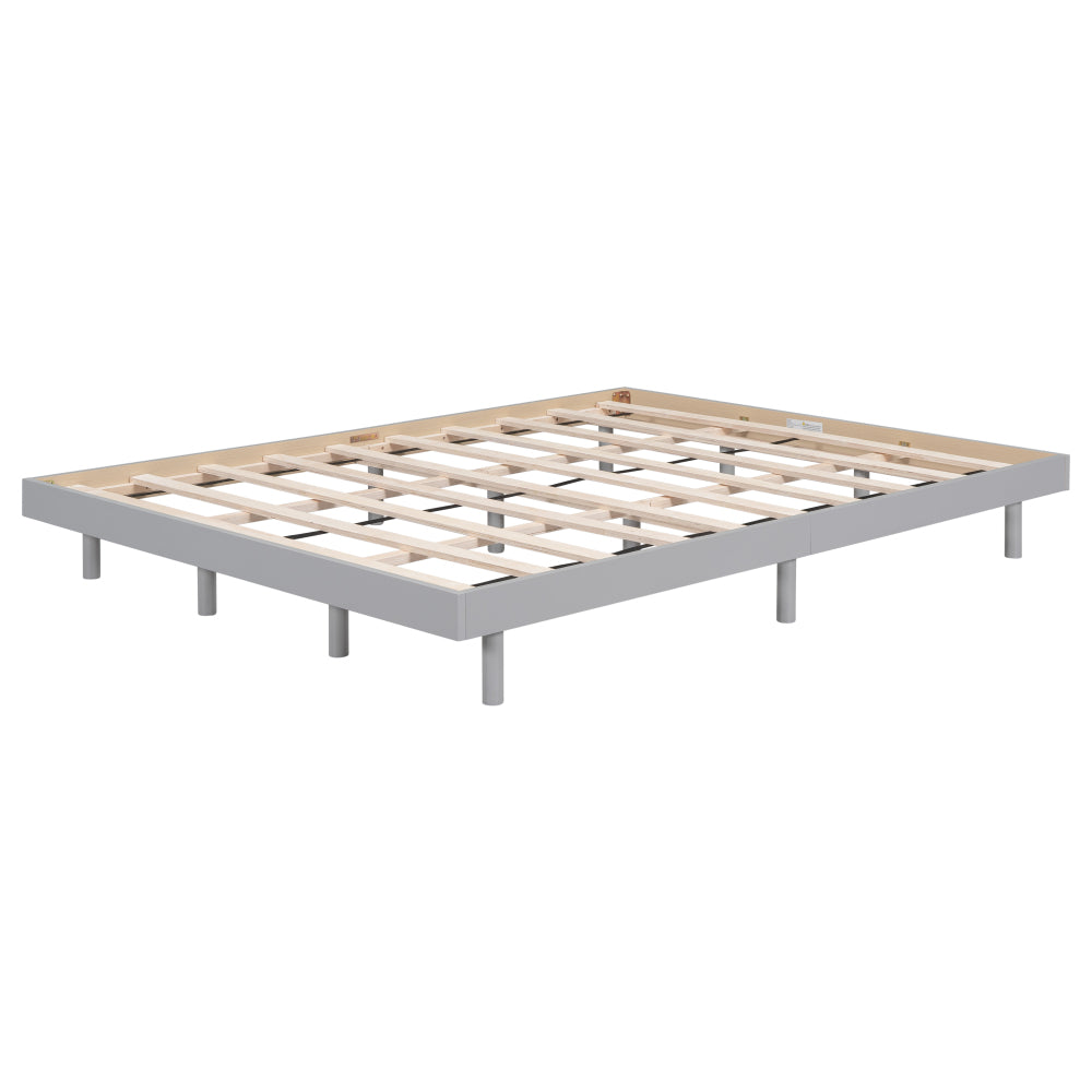 Queen Size Modern Floating Platform Bed | Particle Board Headboard Footboard & Side Rails | Rubberwood Legs | No Box Spring Needed | Easy Assembly | Gray / White Washed / Walnut