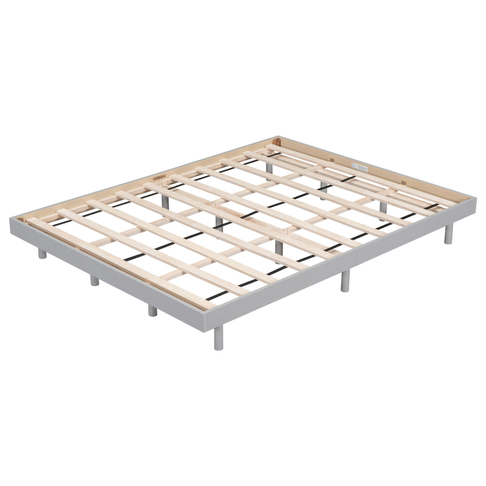 Queen Size Modern Floating Platform Bed | Particle Board Headboard Footboard & Side Rails | Rubberwood Legs | No Box Spring Needed | Easy Assembly | Gray / White Washed / Walnut