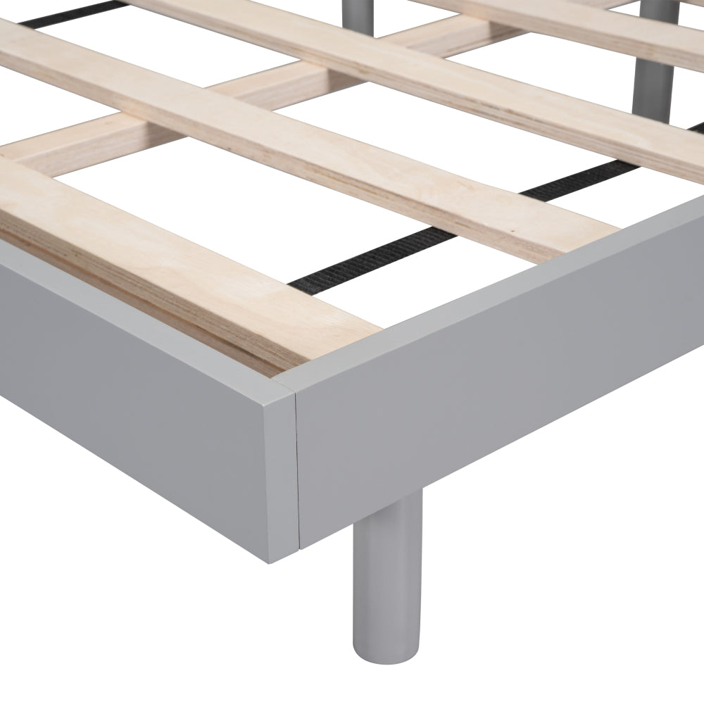 Queen Size Modern Floating Platform Bed | Particle Board Headboard Footboard & Side Rails | Rubberwood Legs | No Box Spring Needed | Easy Assembly | Gray / White Washed / Walnut