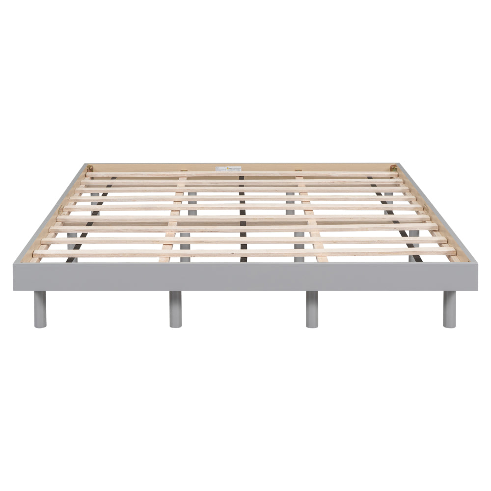 Queen Size Modern Floating Platform Bed | Particle Board Headboard Footboard & Side Rails | Rubberwood Legs | No Box Spring Needed | Easy Assembly | Gray / White Washed / Walnut