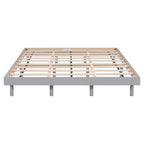 Queen Size Modern Floating Platform Bed | Particle Board Headboard Footboard & Side Rails | Rubberwood Legs | No Box Spring Needed | Easy Assembly | Gray / White Washed / Walnut