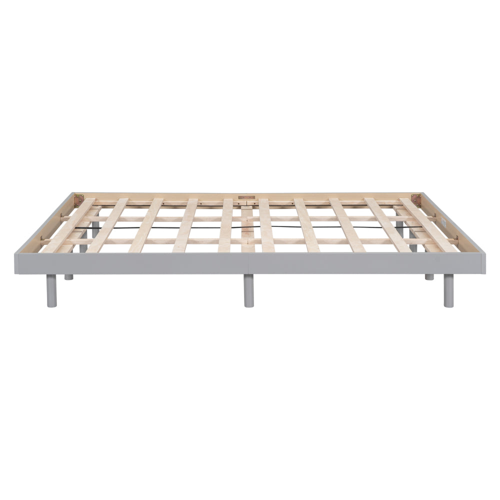 Queen Size Modern Floating Platform Bed | Particle Board Headboard Footboard & Side Rails | Rubberwood Legs | No Box Spring Needed | Easy Assembly | Gray / White Washed / Walnut