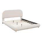 Full/Queen | Teddy Fleece Upholstered Platform Bed | Curve-Shaped Headboard Footboard & Side Rails | Solid MDF Frame | No Box Spring Needed | Easy Assembly | Beige/Gray