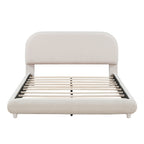 Full/Queen | Teddy Fleece Upholstered Platform Bed | Curve-Shaped Headboard Footboard & Side Rails | Solid MDF Frame | No Box Spring Needed | Easy Assembly | Beige/Gray