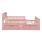 Full Size Wood Platform Bed with Guardrails on Both Sides and Two Storage Drawers ,Pink