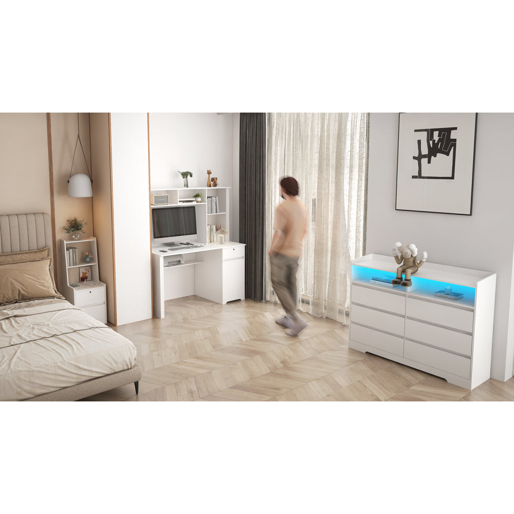Computer Desk with Hutch & Bookshelf — 51" Wood Executive Desk with Drawers | 3 AC Outlets & 2 USB Charging Ports | Lockable Drawer | Monitor Stand & Storage Shelves | Home Office, Student, Teen Study Desk | White/Black