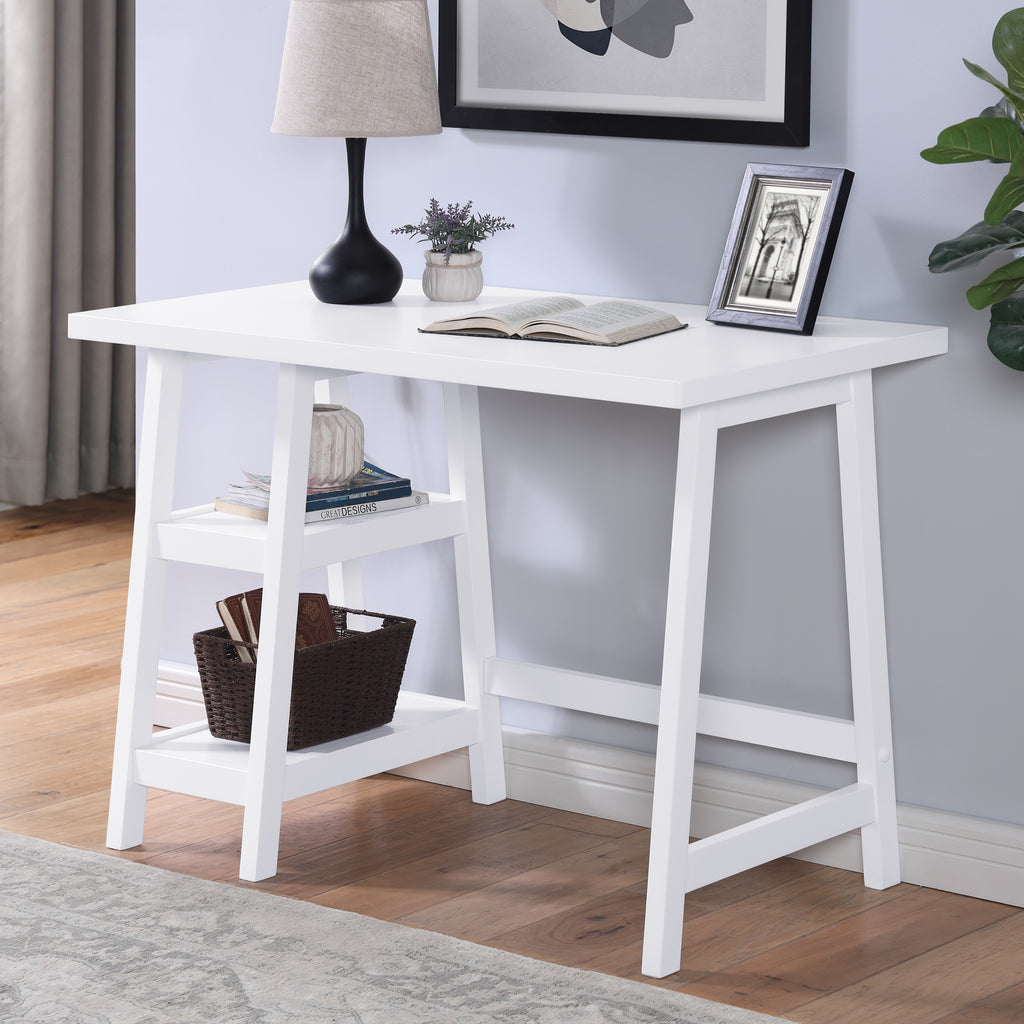 Contemporary Wood Writing Desk with Storage