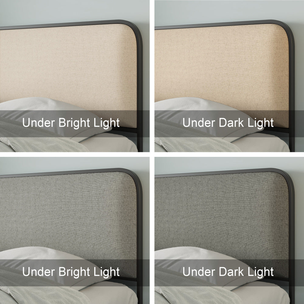 Queen/King Size Upholstered Platform Bed with 4 Storage Drawers | Curved Headboard & Footboard | 800 lbs Heavy Duty Metal Frame | 13 Steel Slats | No Box Spring | Beige