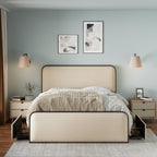 Queen/King Size Upholstered Platform Bed with 4 Storage Drawers | Curved Headboard & Footboard | 800 lbs Heavy Duty Metal Frame | 13 Steel Slats | No Box Spring | Beige
