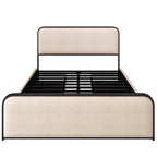 Queen/King Size Upholstered Platform Bed with 4 Storage Drawers | Curved Headboard & Footboard | 800 lbs Heavy Duty Metal Frame | 13 Steel Slats | No Box Spring | Beige