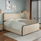 Queen/King Size Upholstered Platform Bed with 4 Storage Drawers | Curved Headboard & Footboard | 800 lbs Heavy Duty Metal Frame | 13 Steel Slats | No Box Spring | Beige