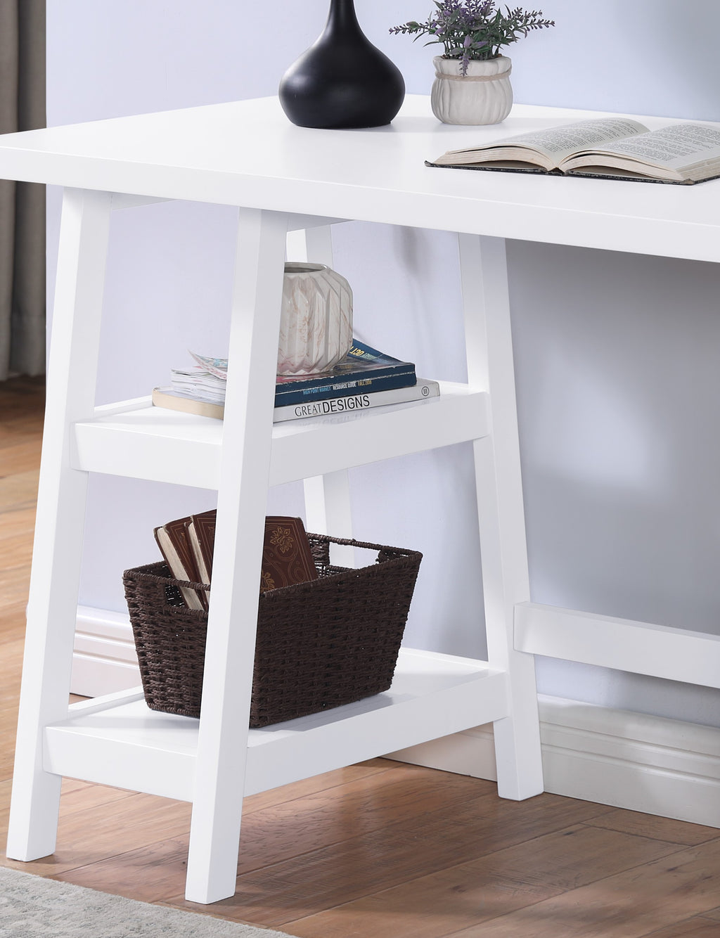 Contemporary Wood Writing Desk with Storage