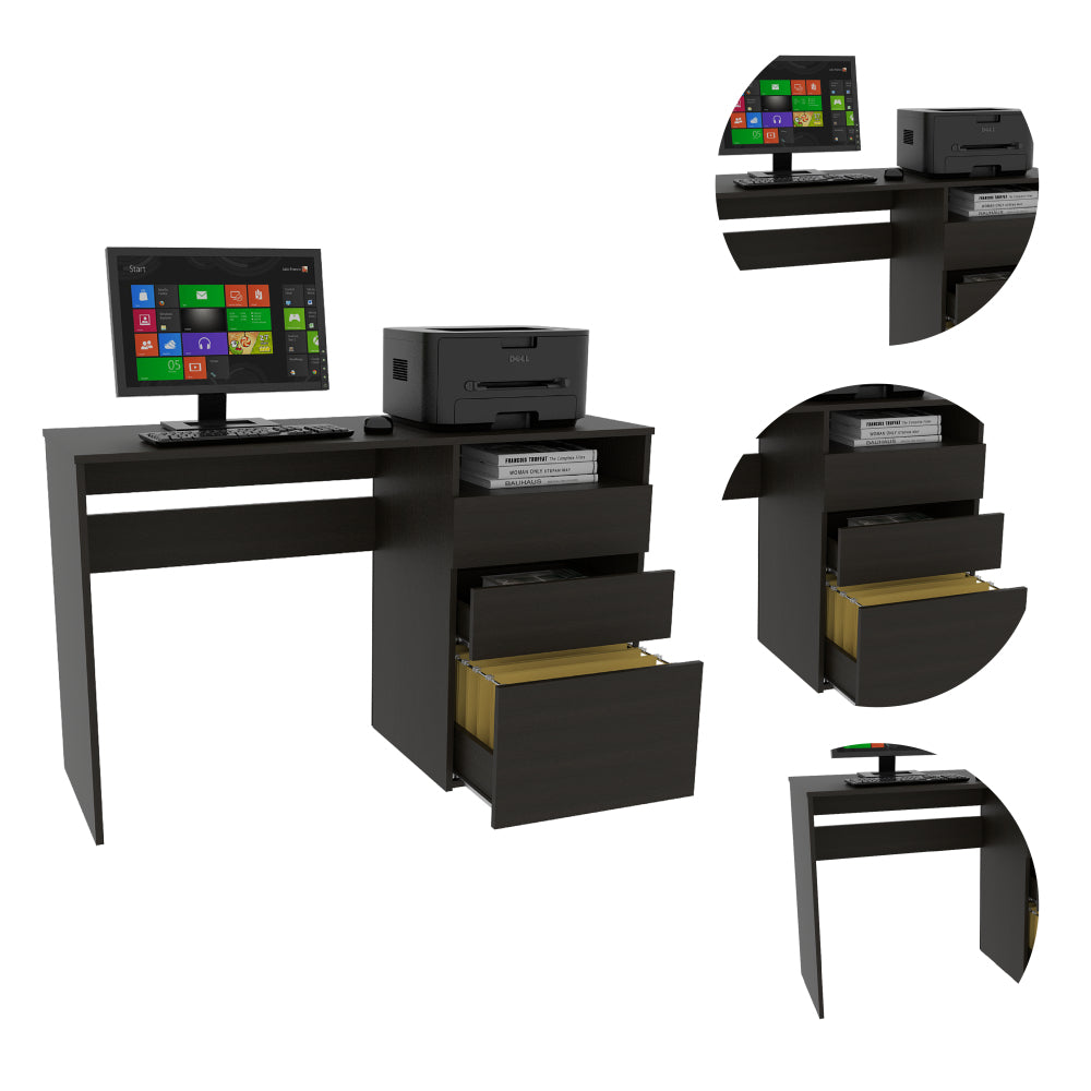 Louisiana Writing Computer Desk with 3 Storage Drawers & Open Shelf — 47" Spacious Work Surface | Modern Home Office Desk | Ample Legroom | Space-Saving Design | Study, Bedroom, Office | Black