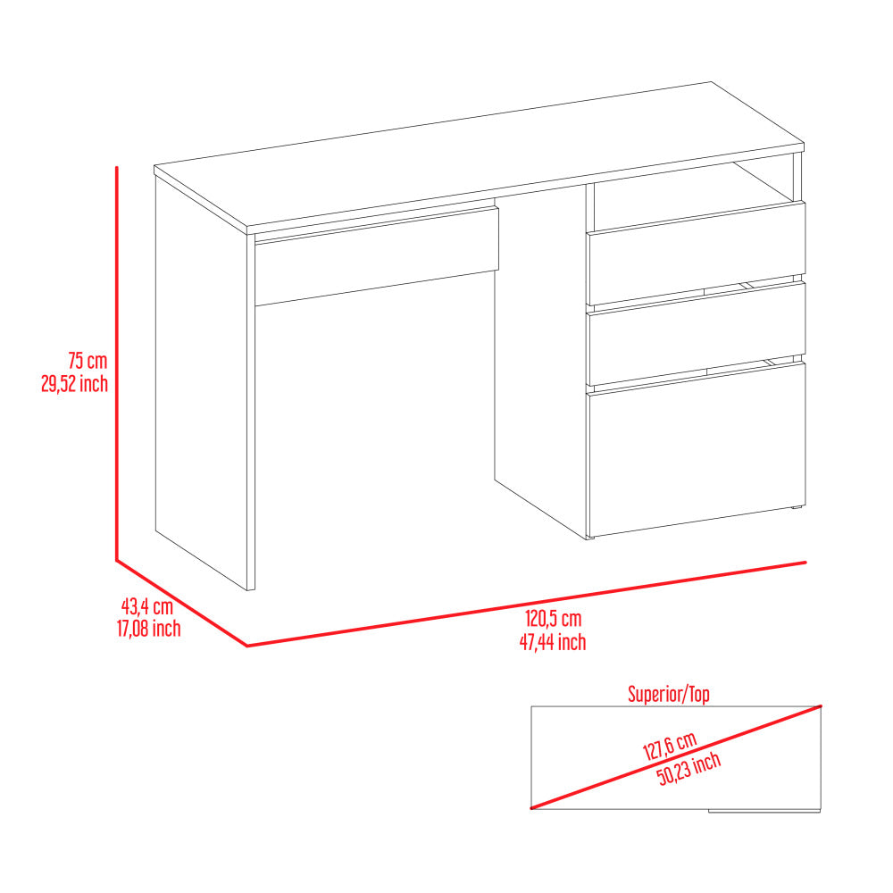 Louisiana Writing Computer Desk with 3 Storage Drawers & Open Shelf — 47" Spacious Work Surface | Modern Home Office Desk | Ample Legroom | Space-Saving Design | Study, Bedroom, Office | Black