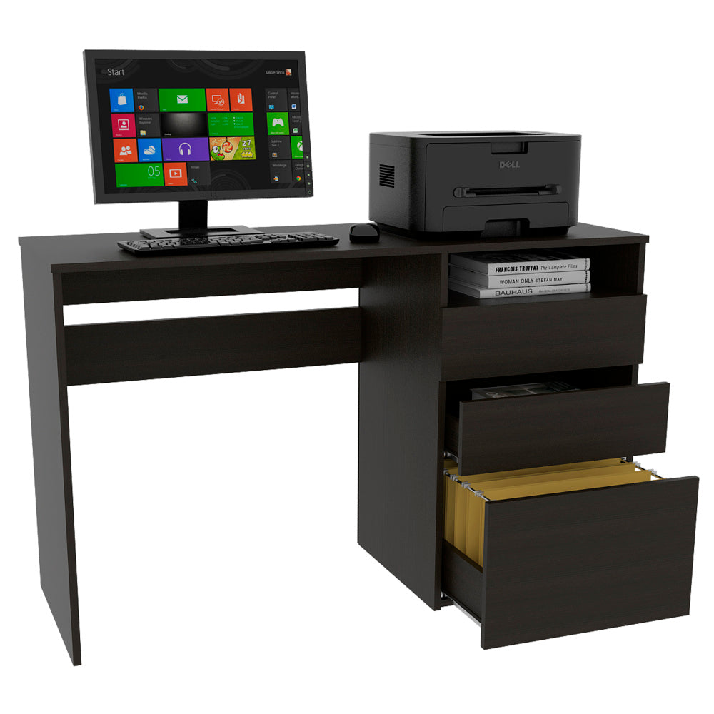 Louisiana Writing Computer Desk with 3 Storage Drawers & Open Shelf — 47" Spacious Work Surface | Modern Home Office Desk | Ample Legroom | Space-Saving Design | Study, Bedroom, Office | Black