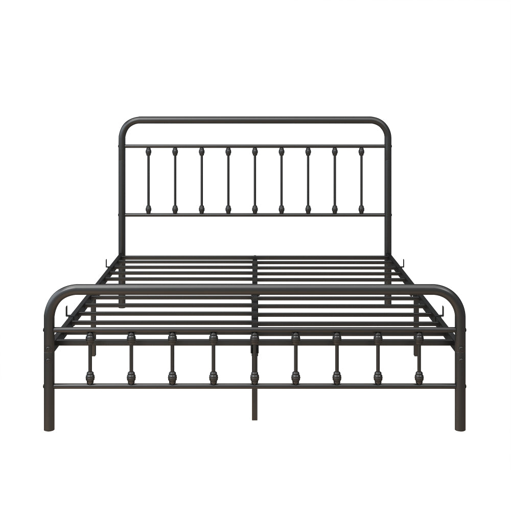 Twin/Full/Queen Size Victorian Metal Platform Bed Frame | Spindle Headboard & Footboard | 13 Slats + 9 Center Legs | 450 lbs | 10.6" Under-Bed Storage | No Box Spring Needed | Black