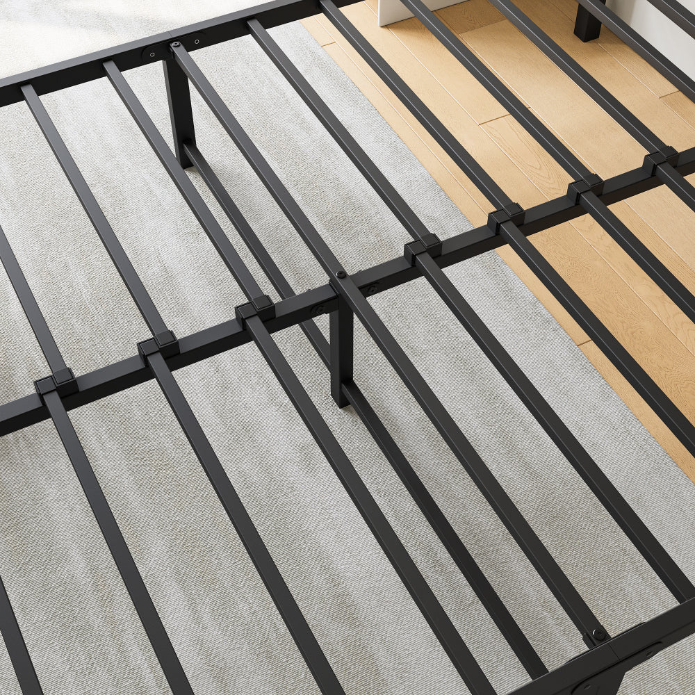 Twin/Full/Queen Size Victorian Metal Platform Bed Frame | Spindle Headboard & Footboard | 13 Slats + 9 Center Legs | 450 lbs | 10.6" Under-Bed Storage | No Box Spring Needed | Black