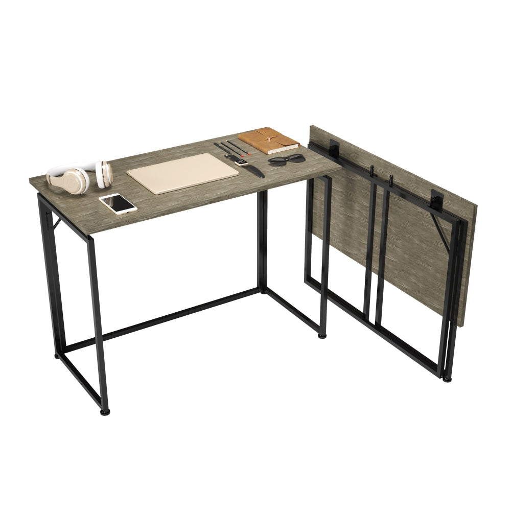Techni Mobili Space Saving Folding Desk — 39" Collapsible Computer Desk | No Tools & No Assembly Required | Sturdy Steel Legs | Modern Space-Saving Design | Home Office, Bedroom, Dorm | Grey