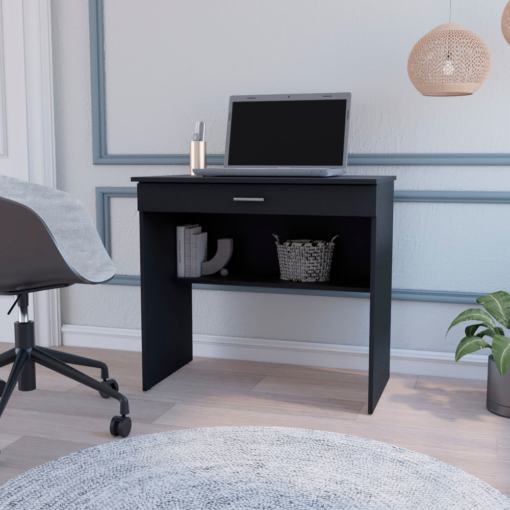 Kaylor Storage Desk — Modern Computer Desk with Storage Drawer & Open Shelf | 31.5" Spacious Work Surface | Compact Space-Saving Design | Home Office, Study, Bedroom | TSCA Compliant & FSC Certified | Black