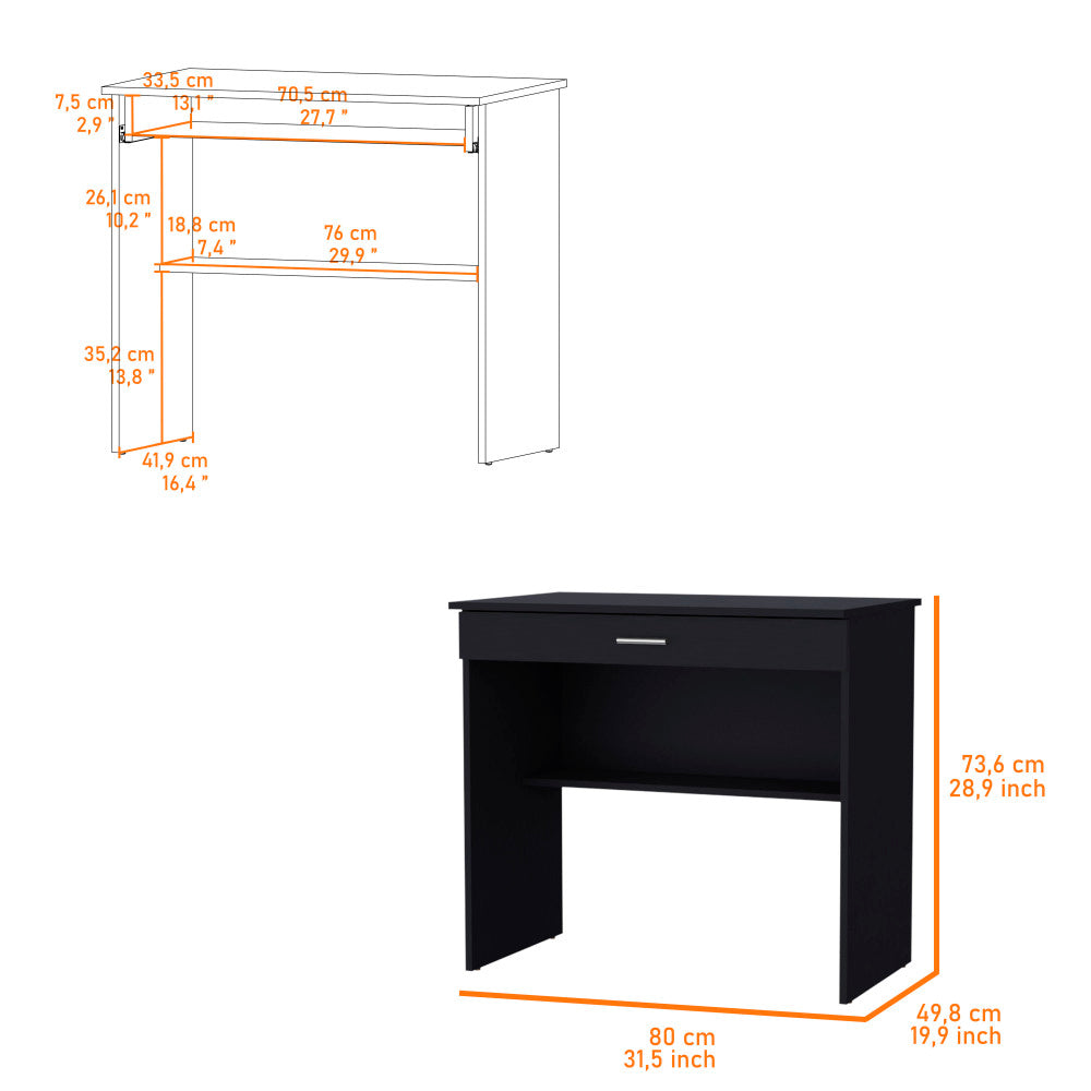 Kaylor Storage Desk — Modern Computer Desk with Storage Drawer & Open Shelf | 31.5" Spacious Work Surface | Compact Space-Saving Design | Home Office, Study, Bedroom | TSCA Compliant & FSC Certified | Black