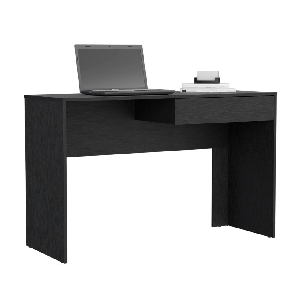 43.3" Modern Writing Computer Desk with Handleless Drawer | Spacious Particle Board Top | Compact Sleek Design | Home Office, Bedroom, Study Room | Black