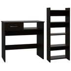 Vizcaya Home Office Set — Computer Desk with Single Drawer, Keyboard Tray & 5-Shelf Bookcase | Modern Black Finish | Compact Laptop Workstation | Open Storage | Particle Board | Bedroom, Home Office & Study Room | Black