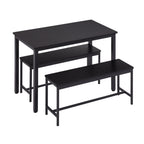 43.3" Industrial Dining Table Set for 4 | Bar Table with 2 Pull-Out Benches | Space-Saving Under-Table Storage Design | Steel Frame + Durable Particle Board | Easy Assembly | Kitchen, Living Room, Party Room | Black/White/Rustic Brown/Gray