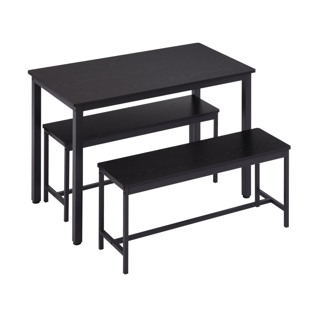 43.3" Industrial Dining Table Set for 4 | Bar Table with 2 Pull-Out Benches | Space-Saving Under-Table Storage Design | Steel Frame + Durable Particle Board | Easy Assembly | Kitchen, Living Room, Party Room | Black/White/Rustic Brown/Gray