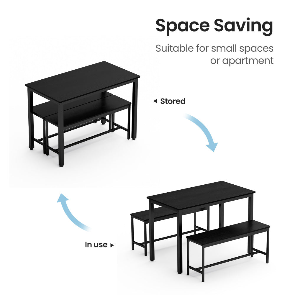 43.3" Industrial Dining Table Set for 4 | Bar Table with 2 Pull-Out Benches | Space-Saving Under-Table Storage Design | Steel Frame + Durable Particle Board | Easy Assembly | Kitchen, Living Room, Party Room | Black/White/Rustic Brown/Gray